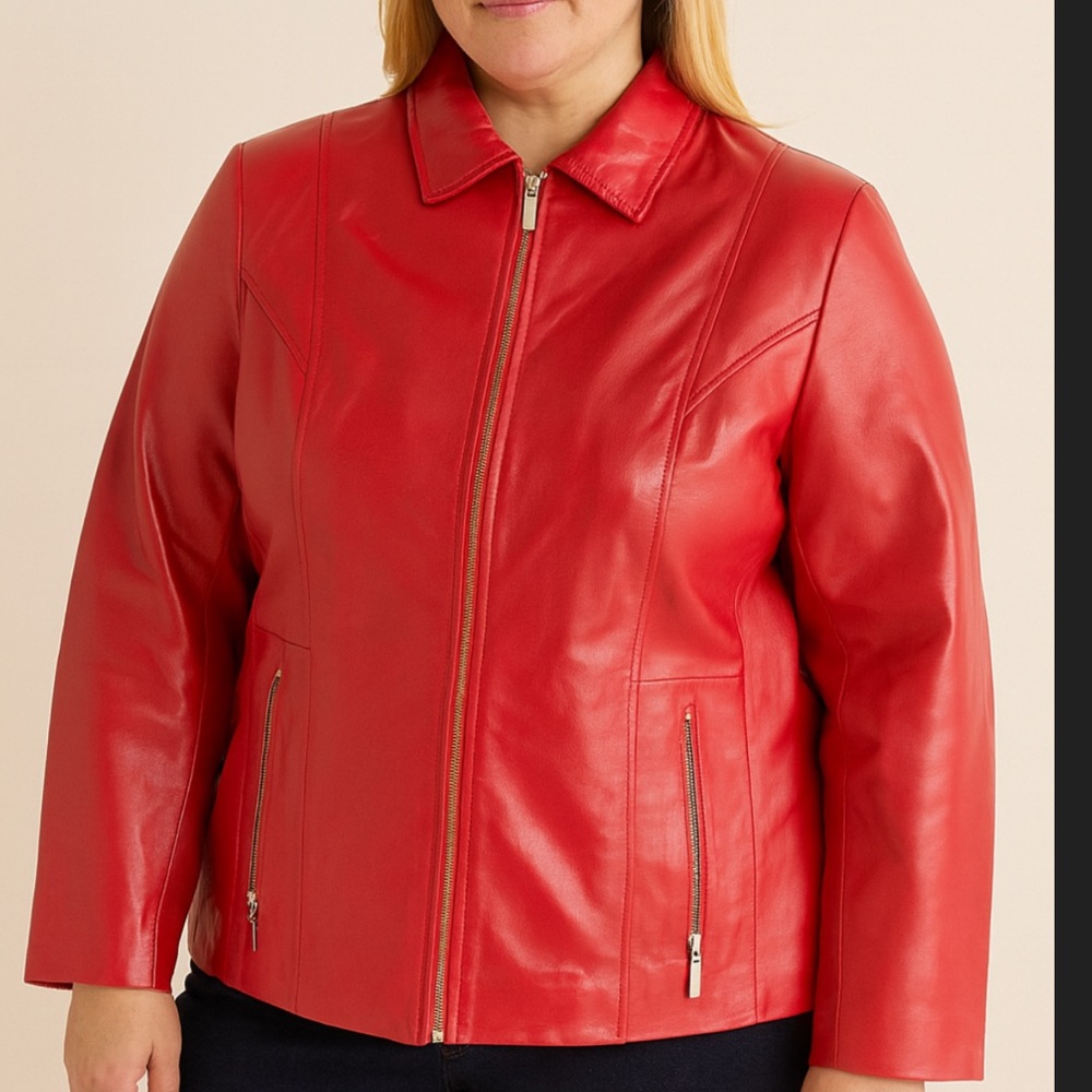 Terry Lewis Classic Luxuries Vibrant Red Leather Zip Jacket